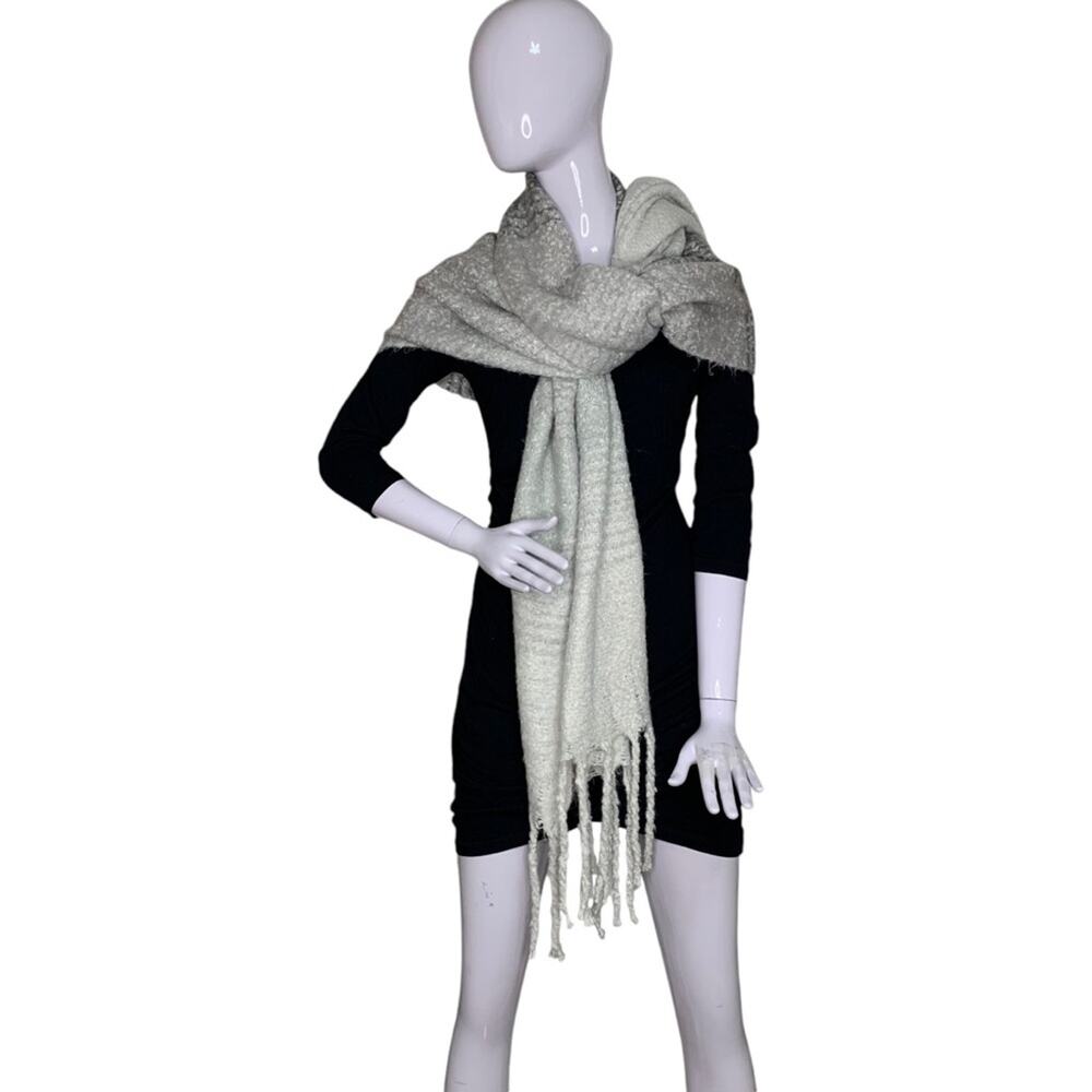 Mer-Sea Women's Wrap and Scarf Soft Ombre Gray to White Fringe Hem 80" X 22"